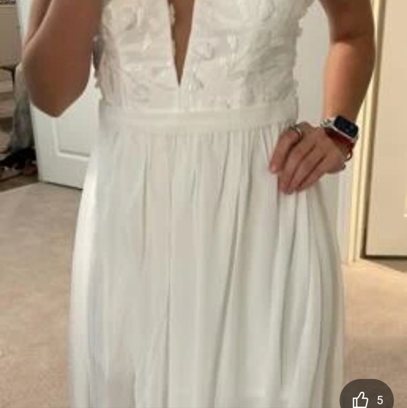 Applique Leaf Embroidery Mesh Insert Split Thigh Chiffon Wedding Dress white - Picture 7 of 7